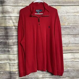 Ralph Lauren Mens XL Red Quarter‎ Zip-Up Sweater Long Sleeve Preppy Classic